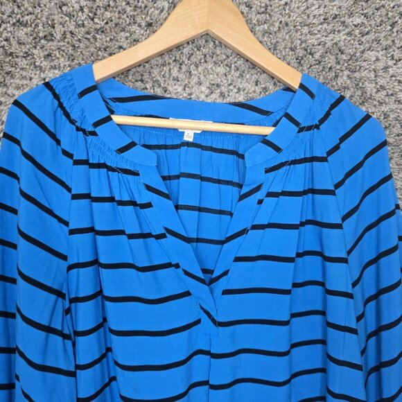 Chaps‎ Top Womens Medium Peasant Blouse Blue Polka Dot Scoop Neck Casual - Picture 4 of 7